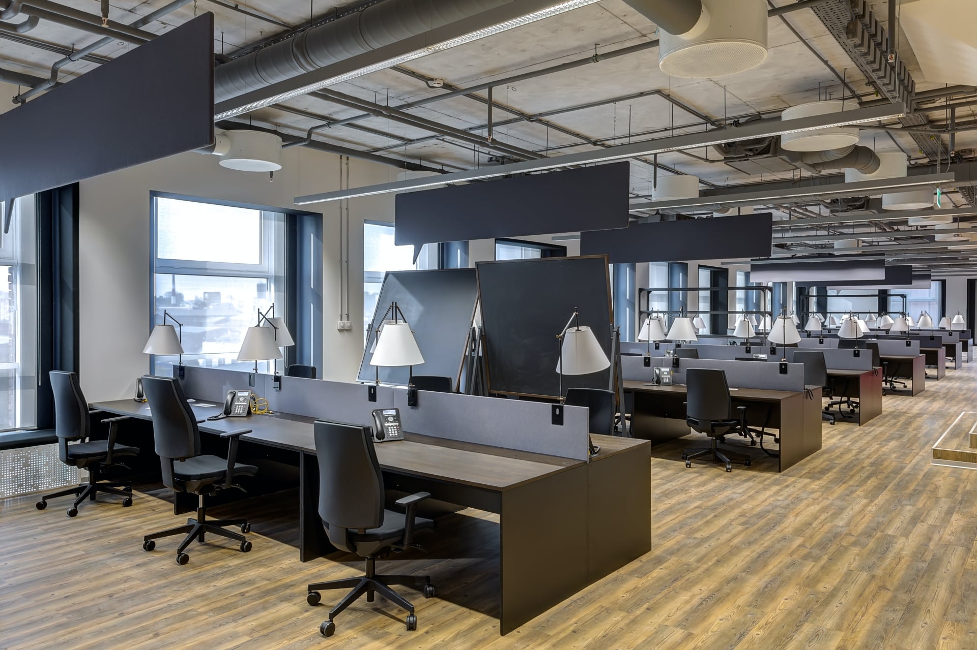 black office chairs and cubicles