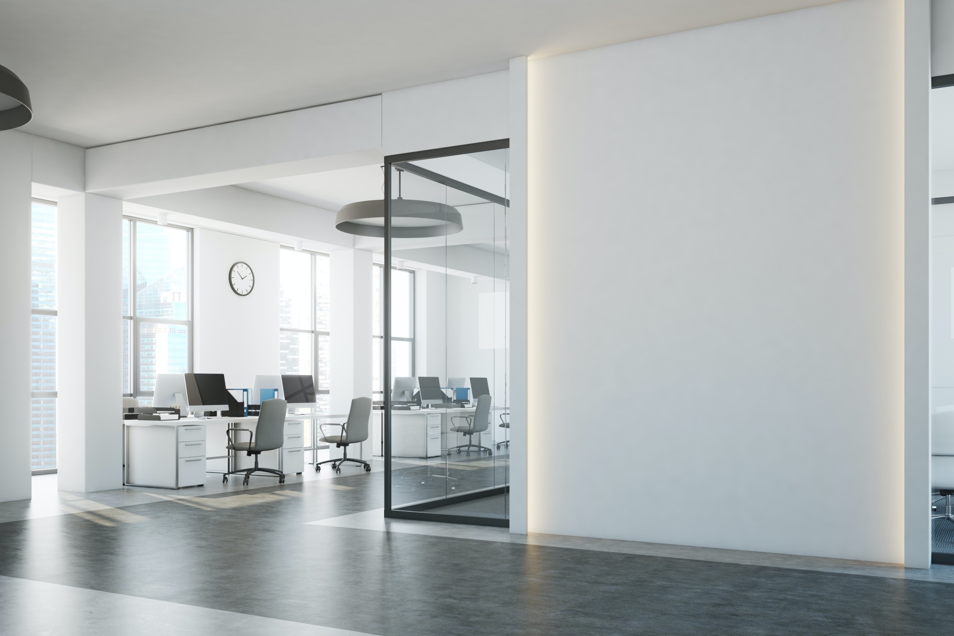 shutterstock_740413636_1 white office wall and desks
