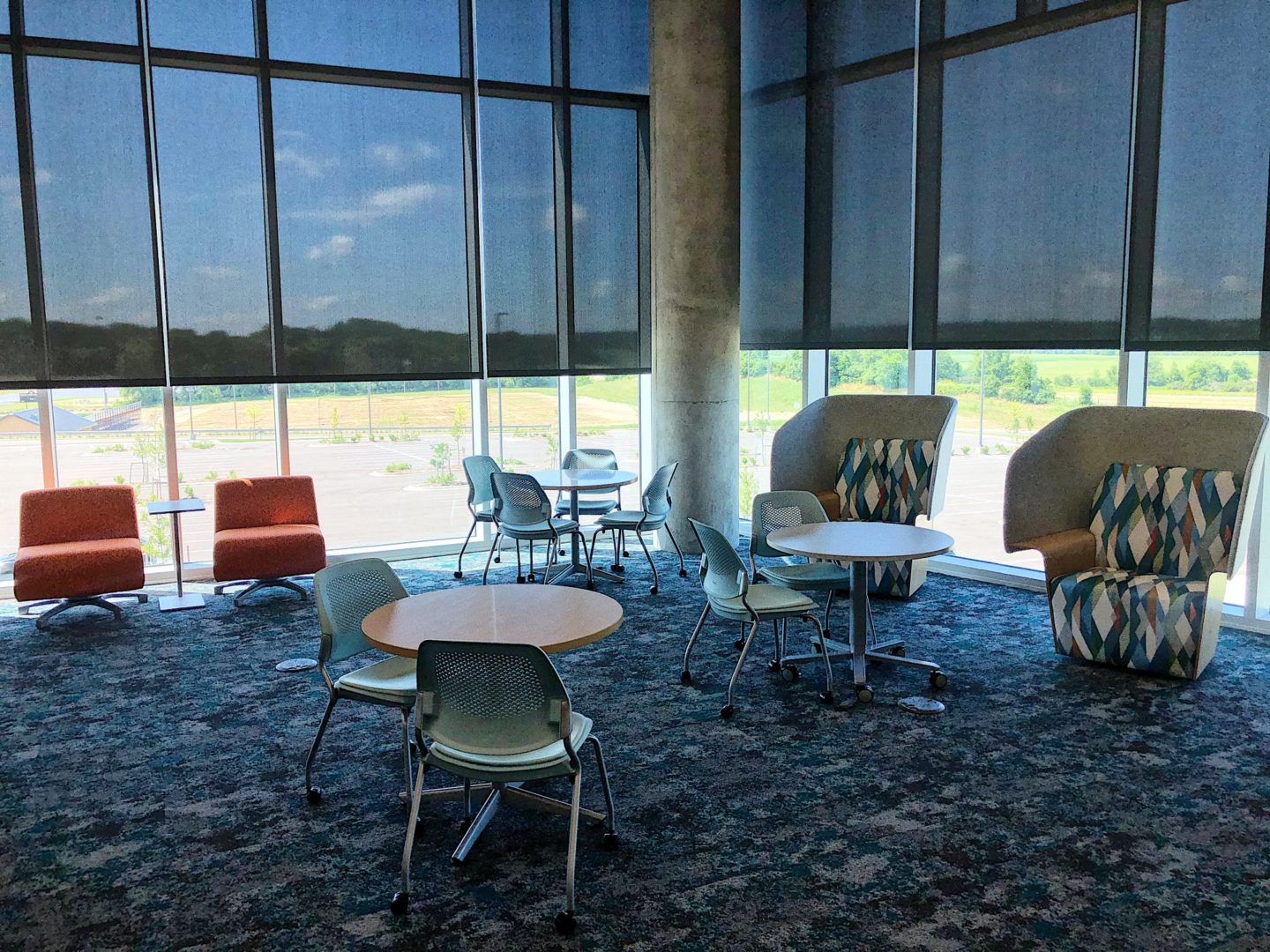 table and chairs in school common area